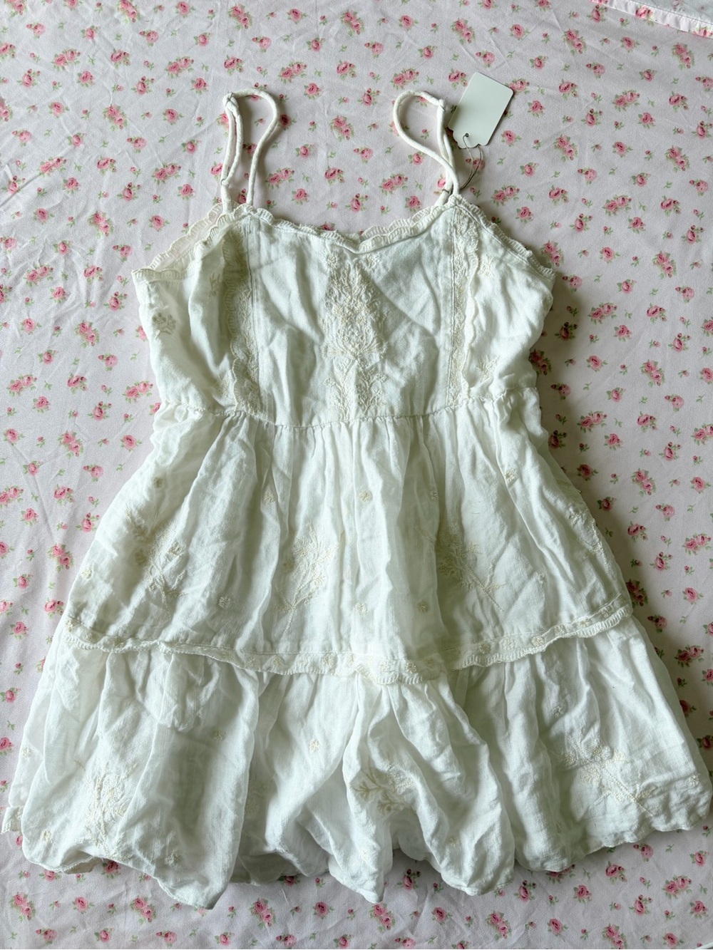 Urban Outfitters Cream Lace-Trim Tiered Cami Dress